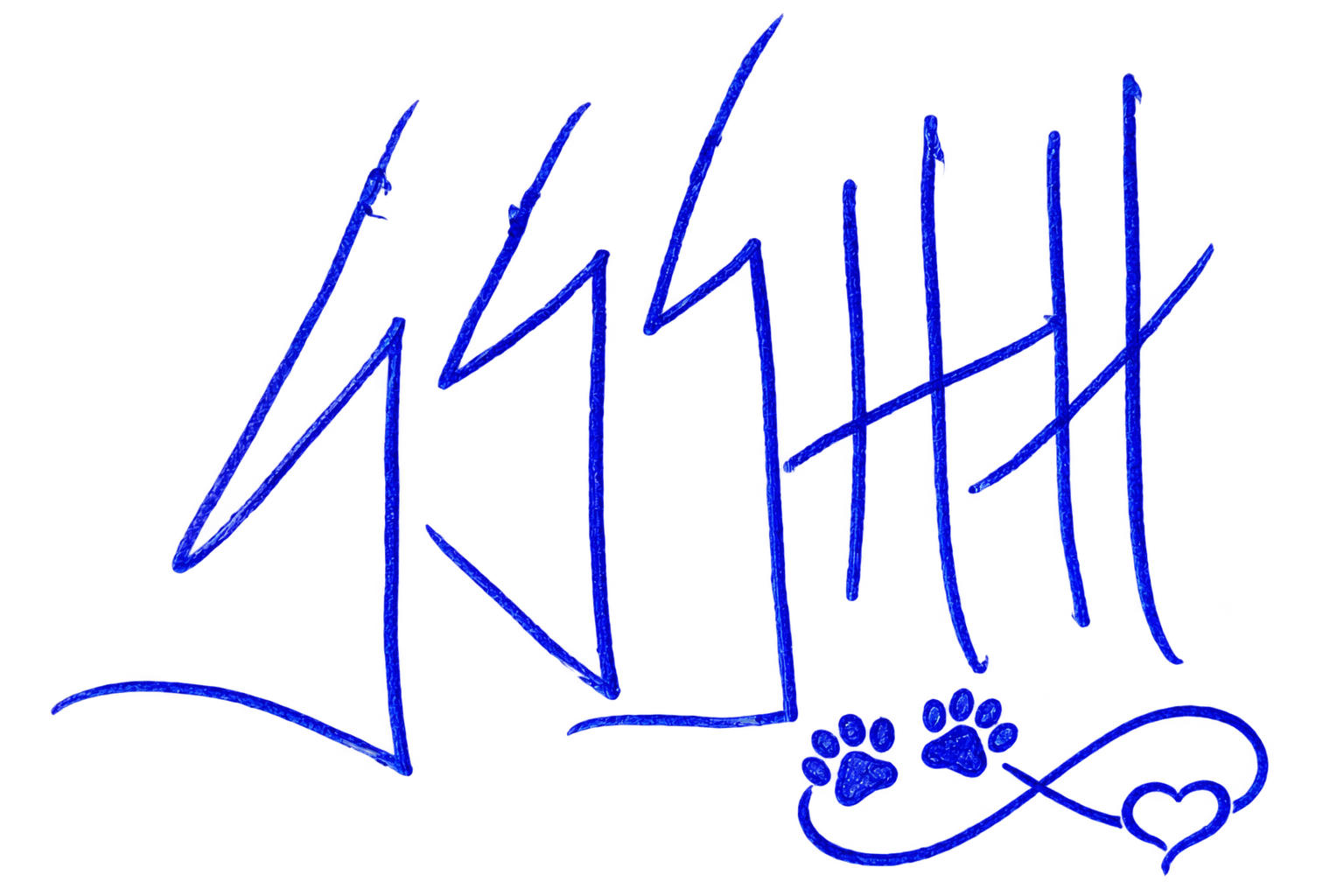SSSHH handwritten logo with paw prints and heart infinity symbol